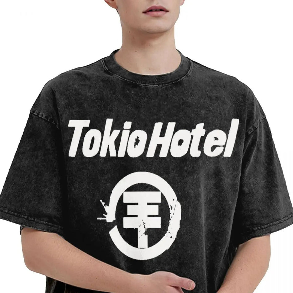 Men's Tokyo Hotel Washed Cotton Hip Hop Oversized T-Shirt