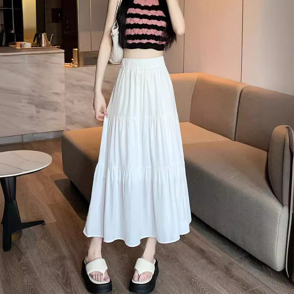 High-Waist A-Line Midi Skirt with Layered Hem