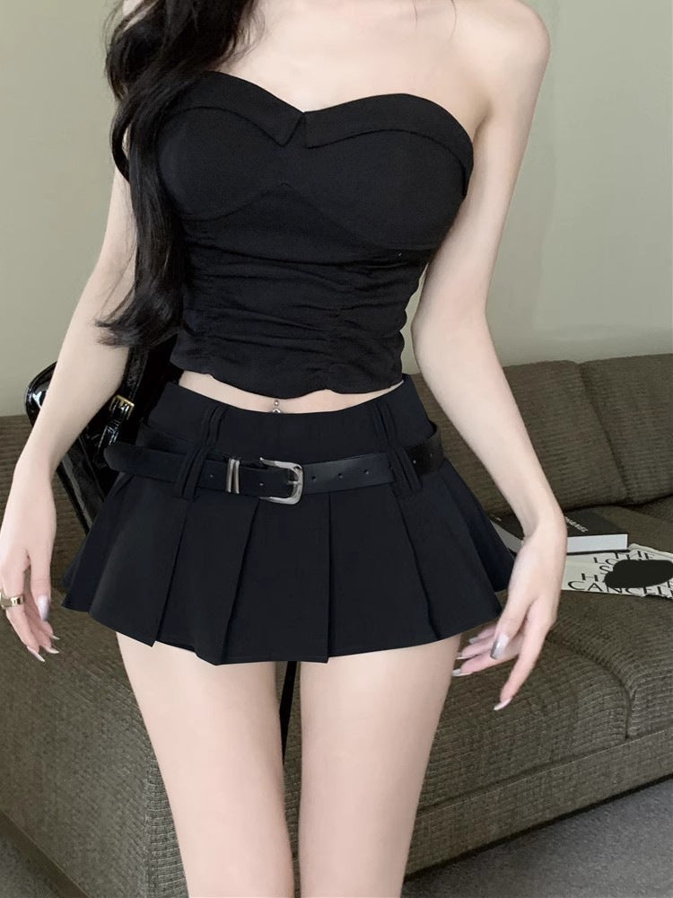 Low-Waist Pleated Mini Skirt for Women