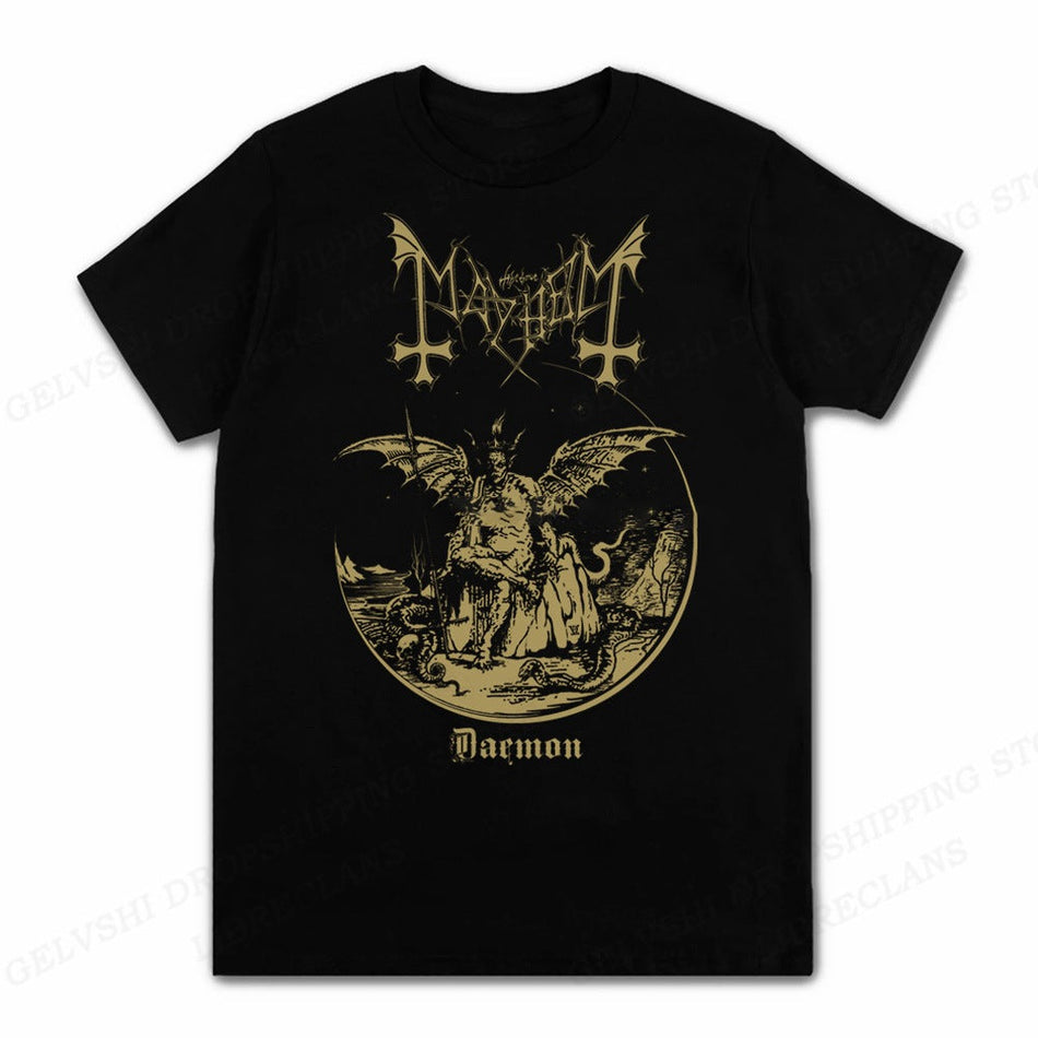 Men's Mayhem Death Cotton Graphic Crew Neck Street T-Shirt