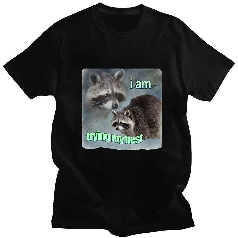 Men's I Am Trying My Best Raccoon Cotton Graphic T-Shirt