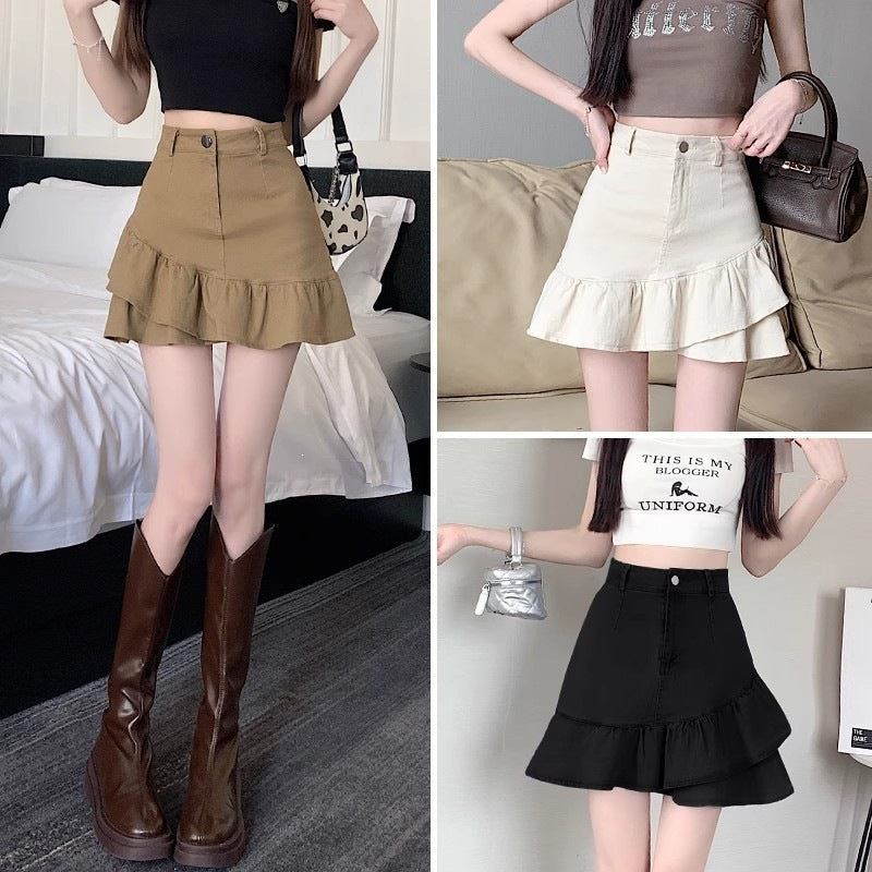 Irregular Denim Ruffle Skort for Petite Women