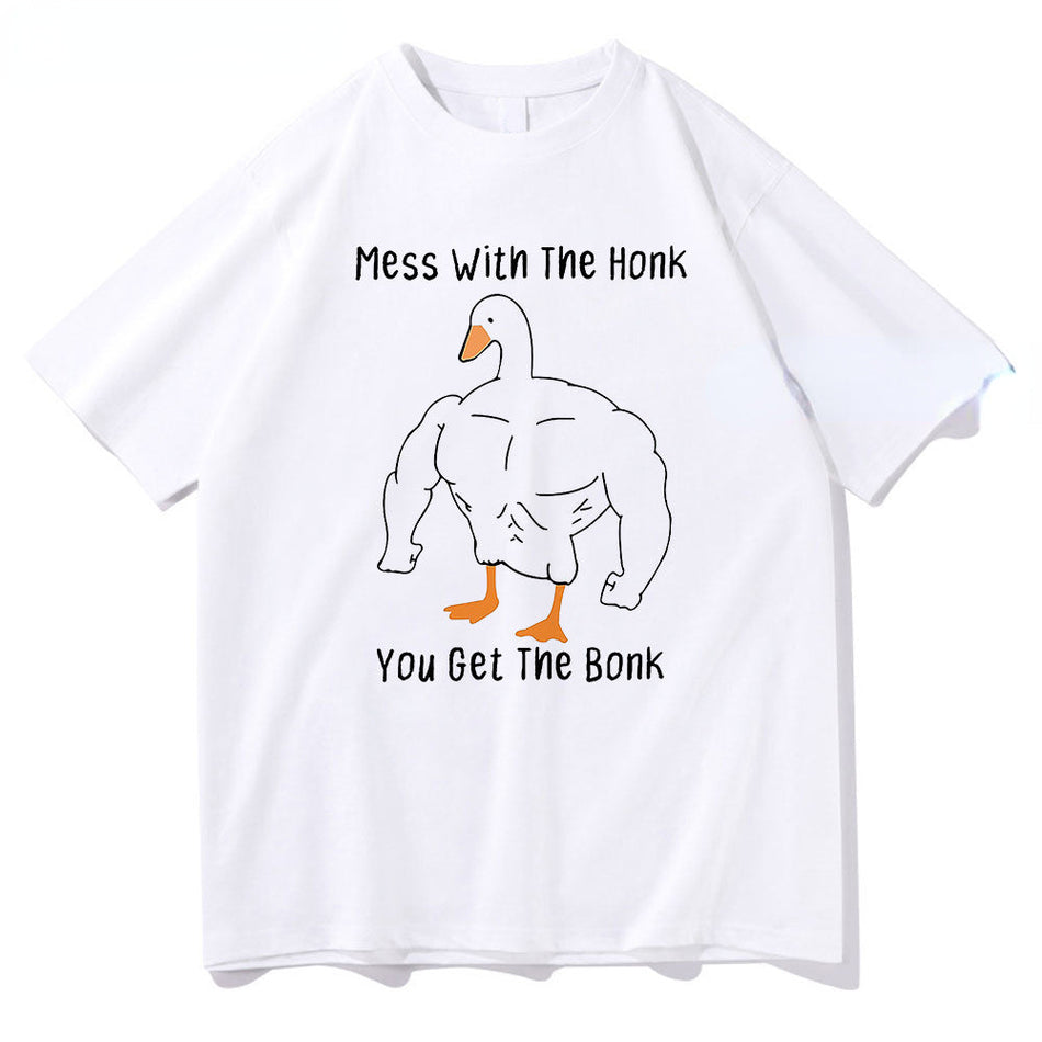 Men's Funny Goose Bonk Cartoon Cotton Graphic T-Shirt