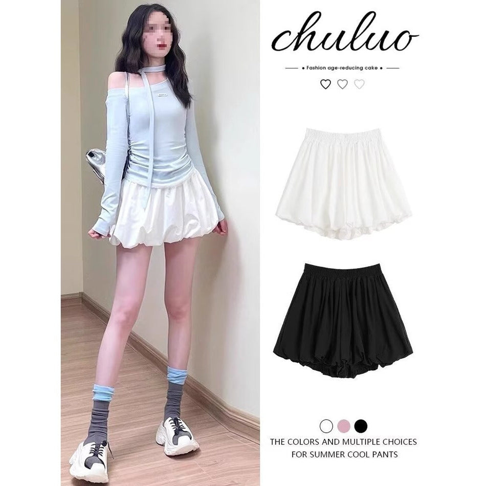 High-Waist Puffy A-Line Mini Skirt for Women