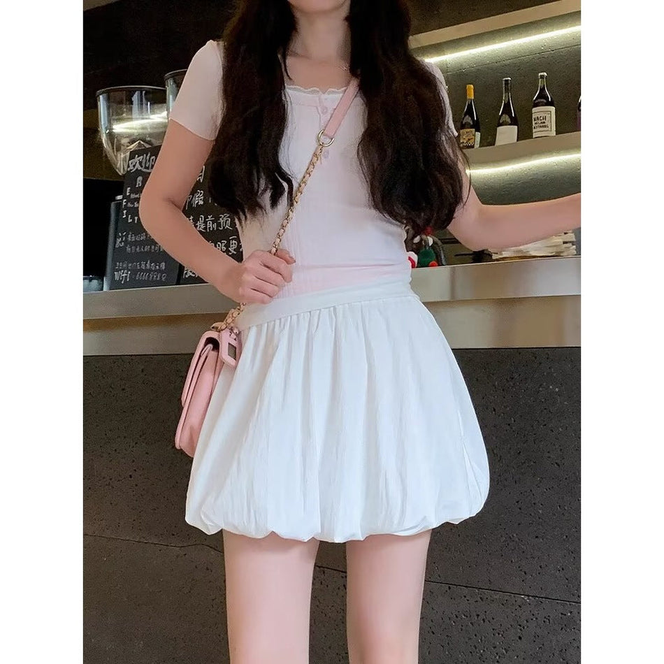 High-Waist Puffy A-Line Mini Skirt for Women
