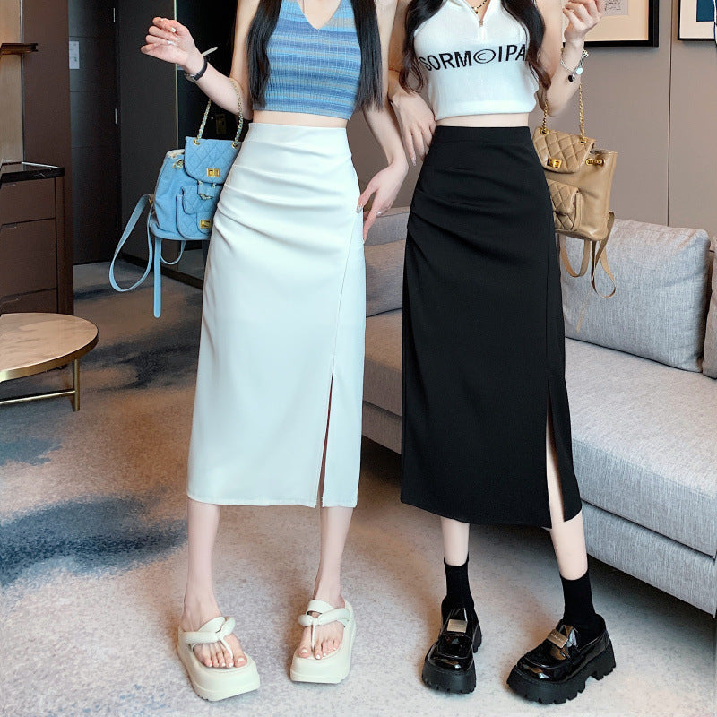 High-Waist Split A-Line Midi Skirt for Women