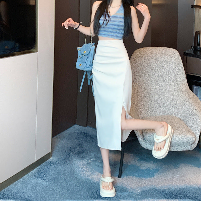 High-Waist Split A-Line Midi Skirt for Women