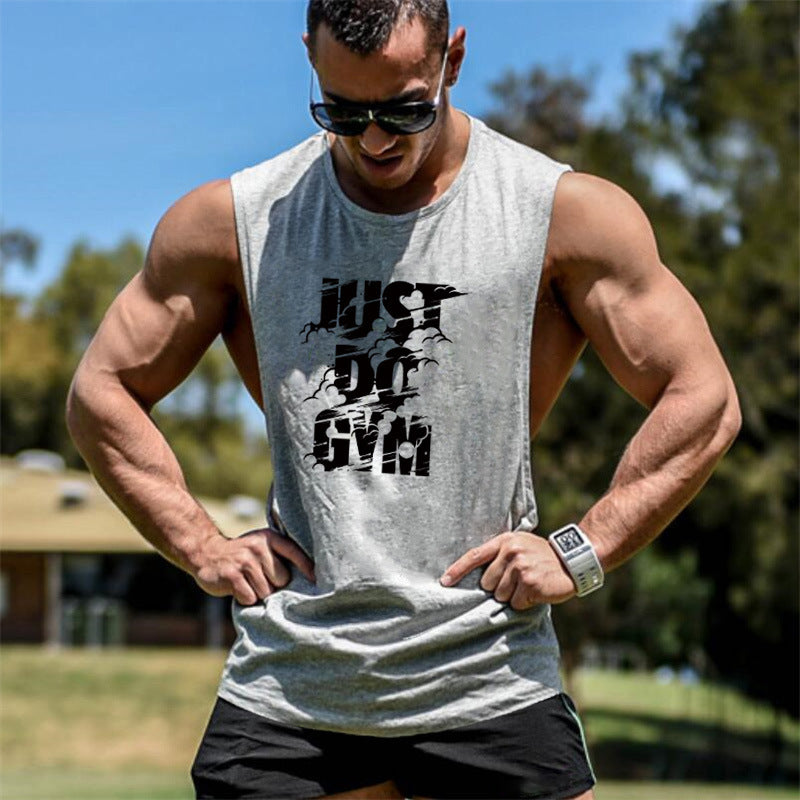 Men's Side Split Gym Tank Top Cotton Sleeveless Fitness Vest