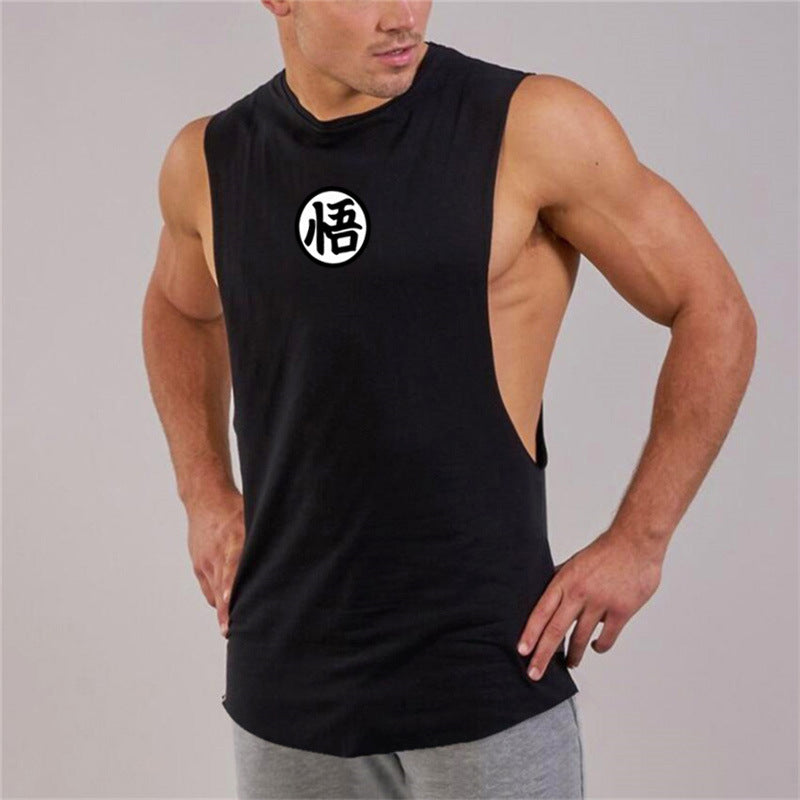 Men's Anime Gym Tank Top Muscle Bodybuilding Split Sports Vest