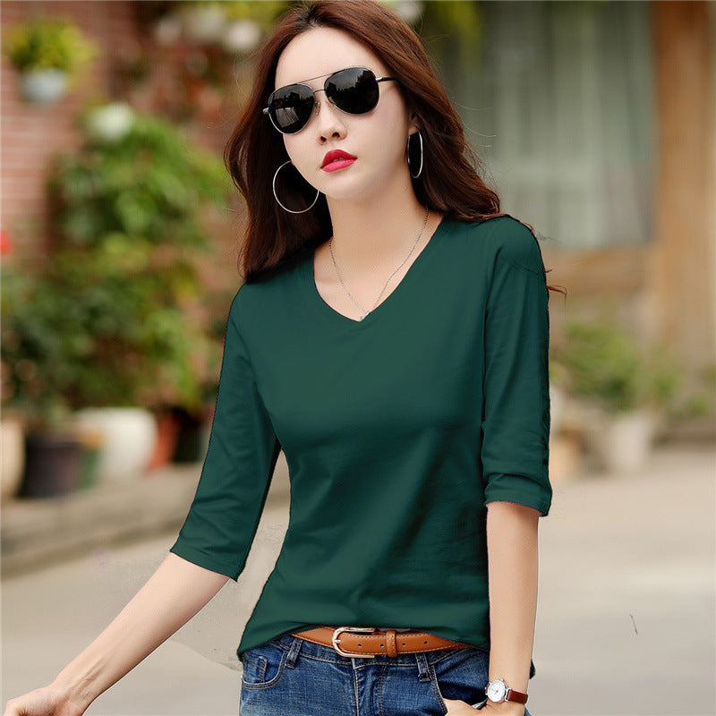 Women's Loose Fit 3/4 Sleeve Korean Style T-Shirt