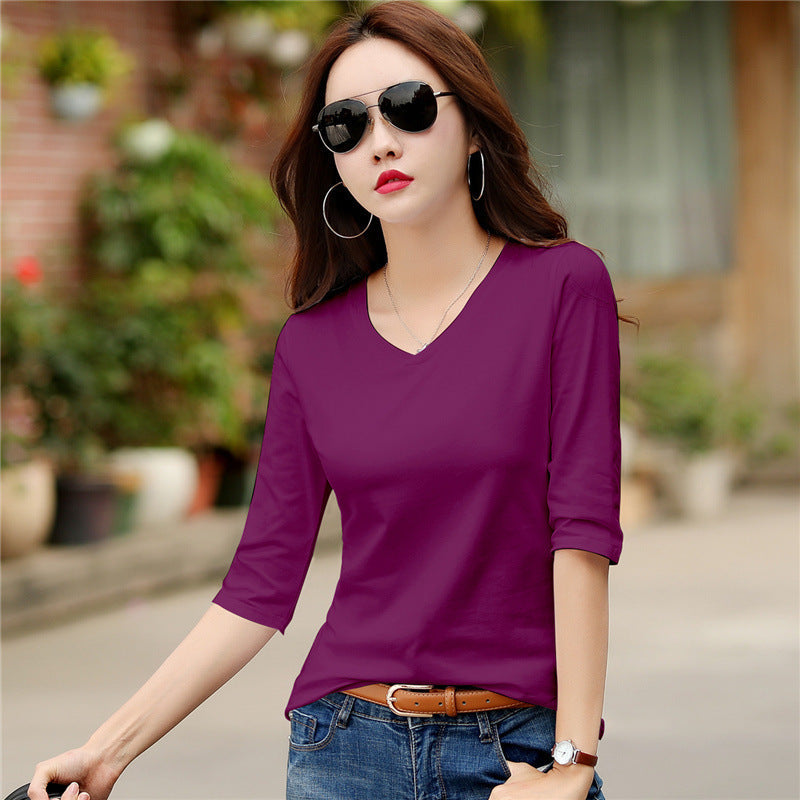 Women's Loose Fit 3/4 Sleeve Korean Style T-Shirt