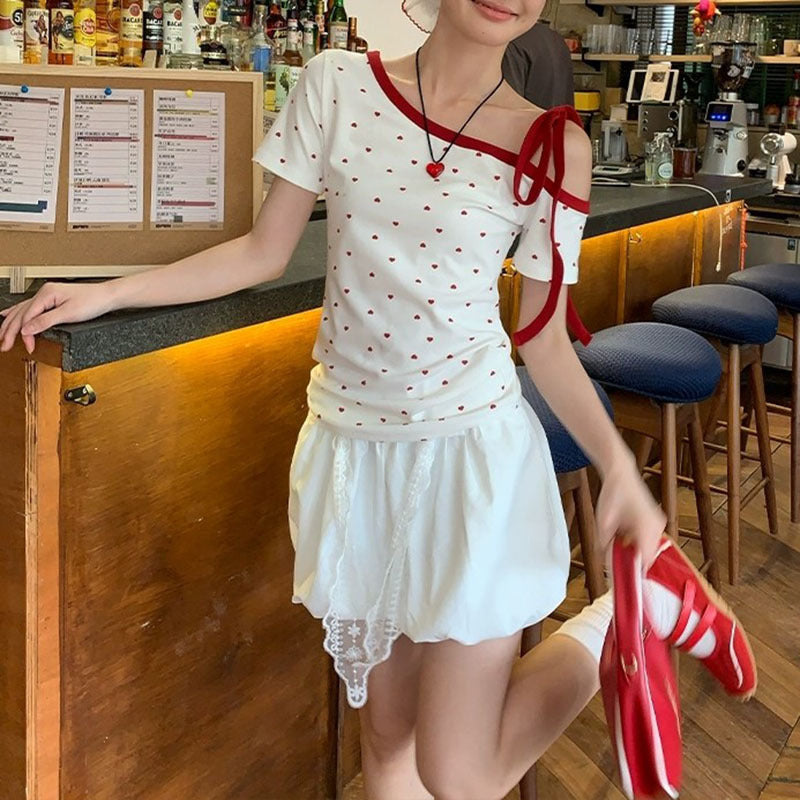 Women's Love Print One-Shoulder Slim Fit T-Shirt