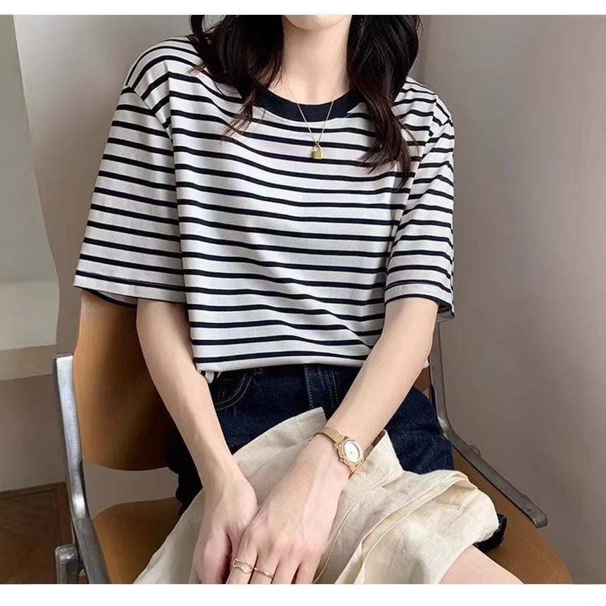Women's Retro Striped Color Block Loose Fit T-Shirt