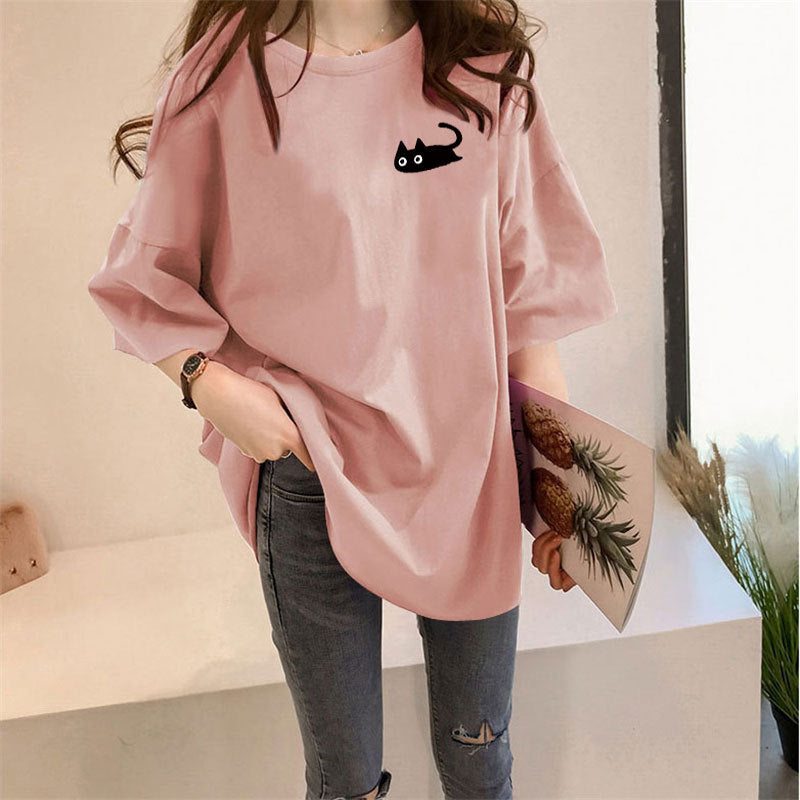 Women's Loose Fit Printed Mid-Length Short Sleeve T-Shirt
