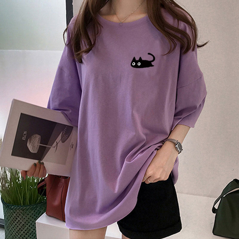 Women's Loose Fit Printed Mid-Length Short Sleeve T-Shirt