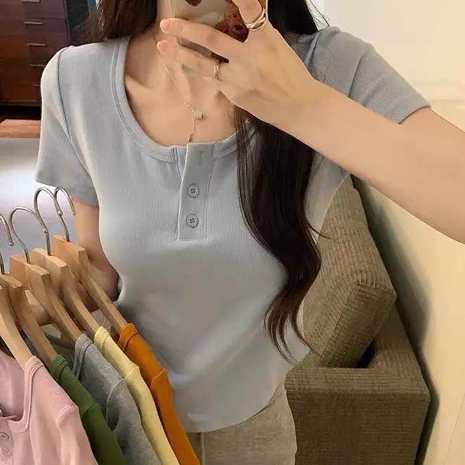 Women's Square Neck Asymmetrical Short Sleeve Chic Top