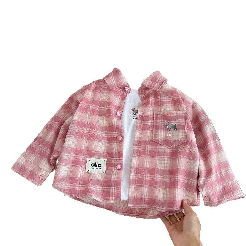 Kids Plaid Shirt Jacket and Base T-Shirt Set