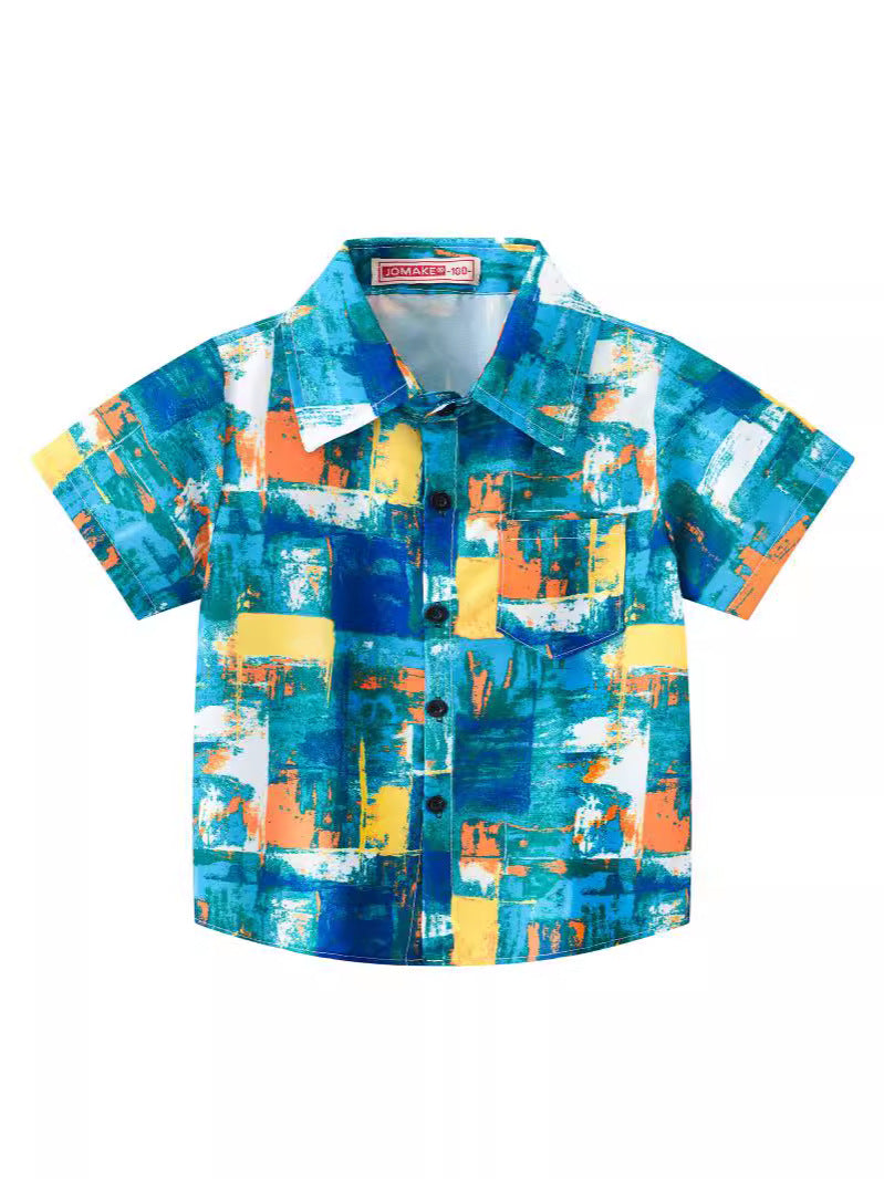 Boys Multi-Color Printed Short Sleeve Casual Shirt