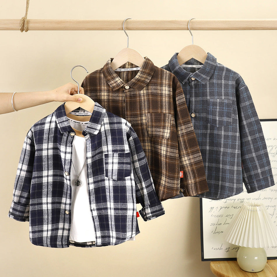 Kids Classic Plaid Long Sleeve Collared Shirt Jacket