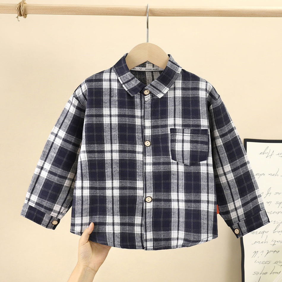 Kids Classic Plaid Long Sleeve Collared Shirt Jacket