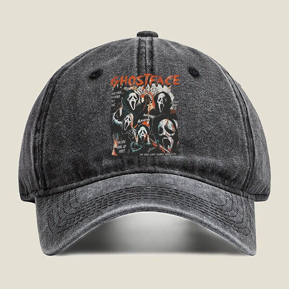 Unisex Ghostface Horror Washed Denim Baseball Cap Adjustable