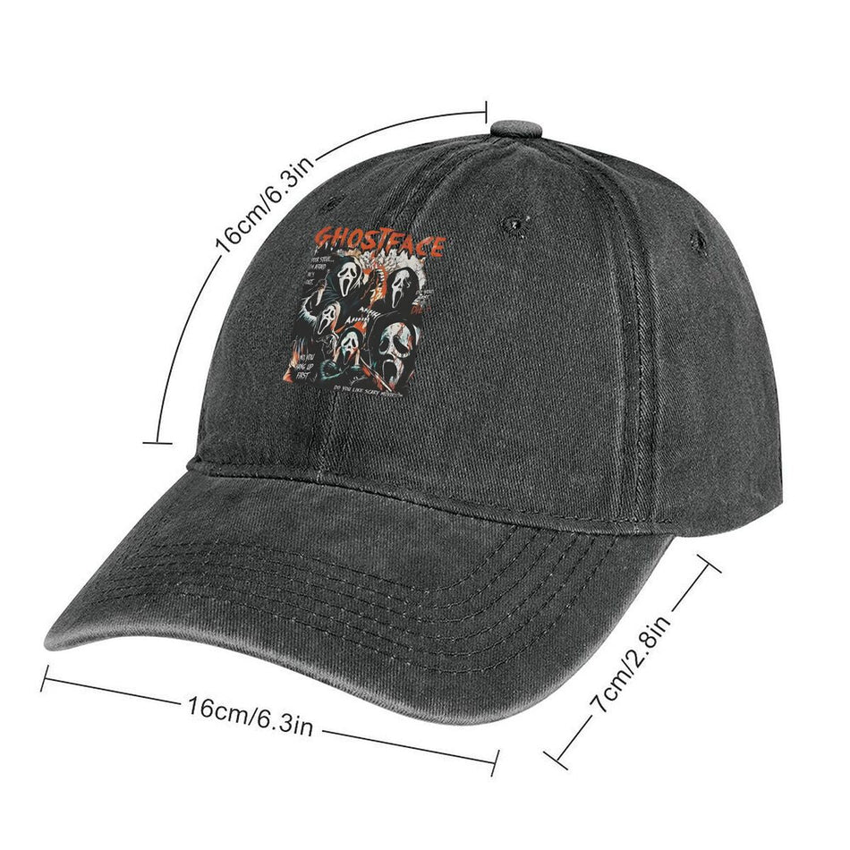 Unisex Ghostface Horror Washed Denim Baseball Cap Adjustable