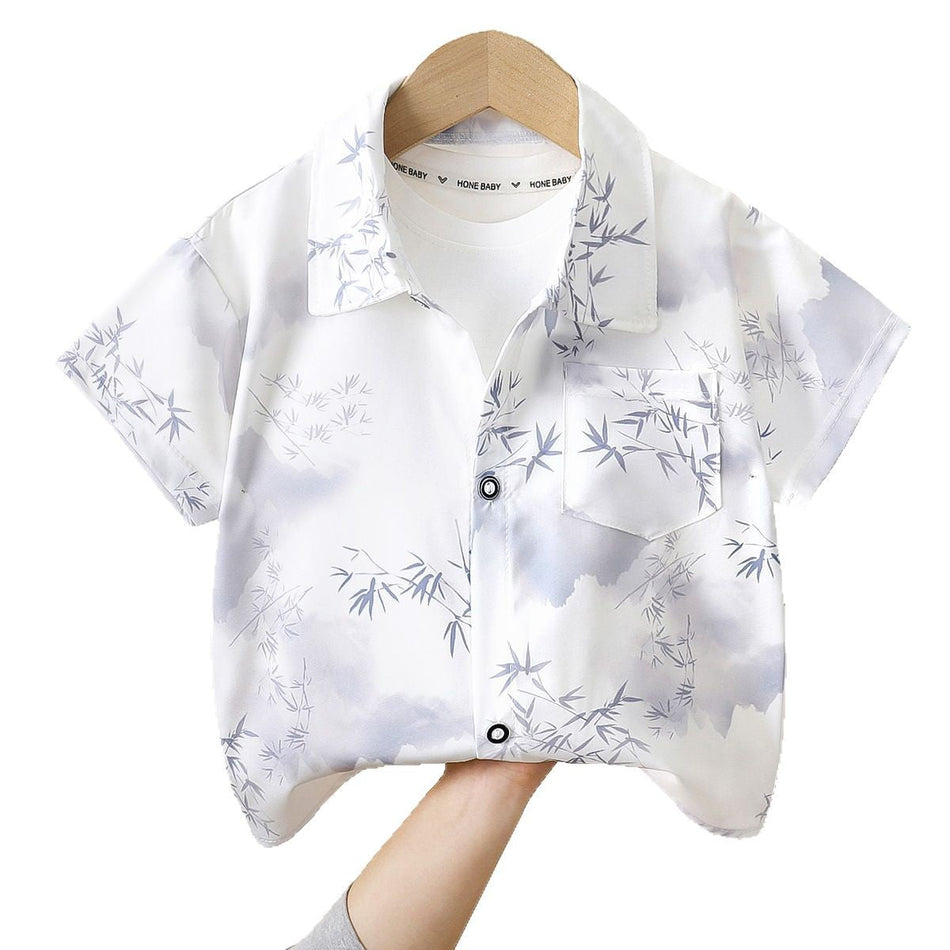 Kids Chinese Style Ink Print Short Sleeve Casual Shirt