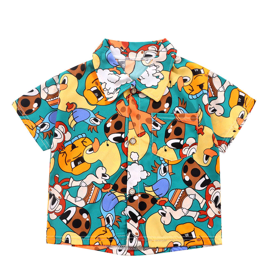Kids Floral Short Sleeve Collared Shirt for Boys and Girls