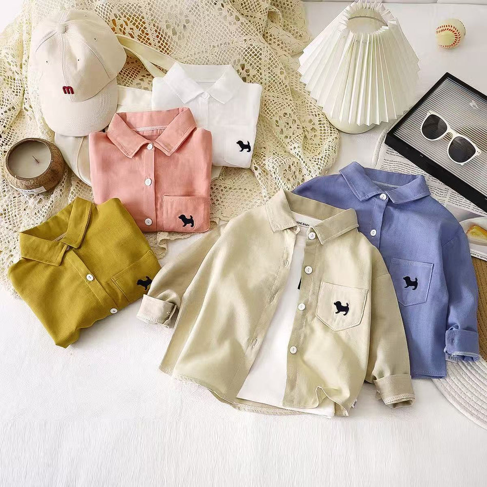 Kids Pure Cotton Long Sleeve Collared Shirt Jacket