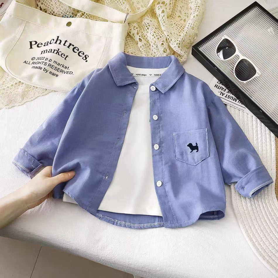 Kids Pure Cotton Long Sleeve Collared Shirt Jacket