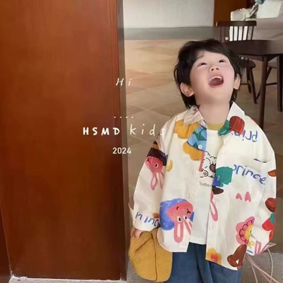 Kids Cartoon Print Long Sleeve Korean Style Shirt
