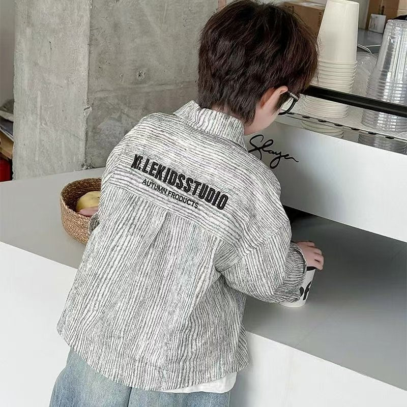 Boys Striped Polo Collar Long Sleeve Casual Shirt