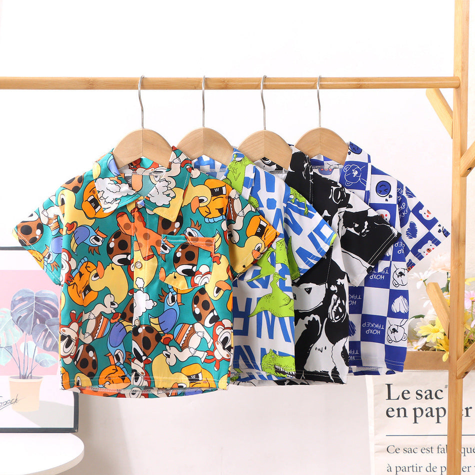 Kids Floral Short Sleeve Collared Shirt for Boys and Girls