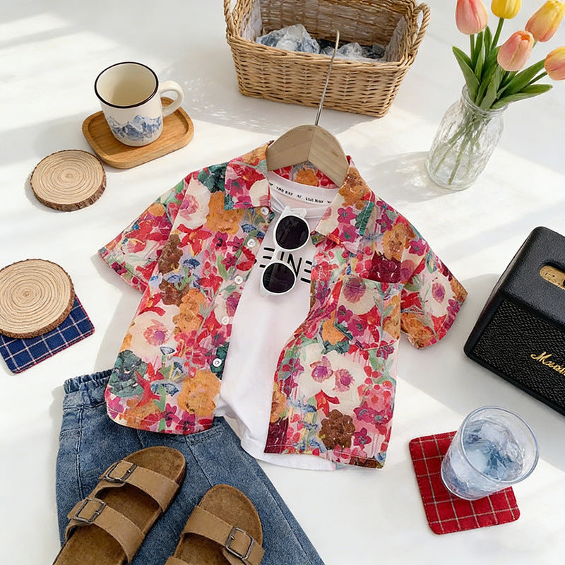 Boys Floral Short Sleeve Lightweight Summer Shirt