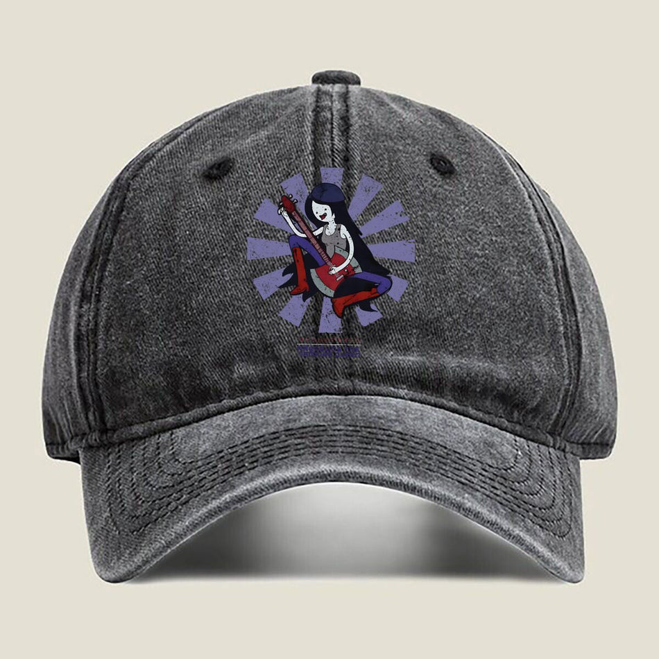 Guitar Girl Retro Music Washed Baseball Cap Unisex Adjustable