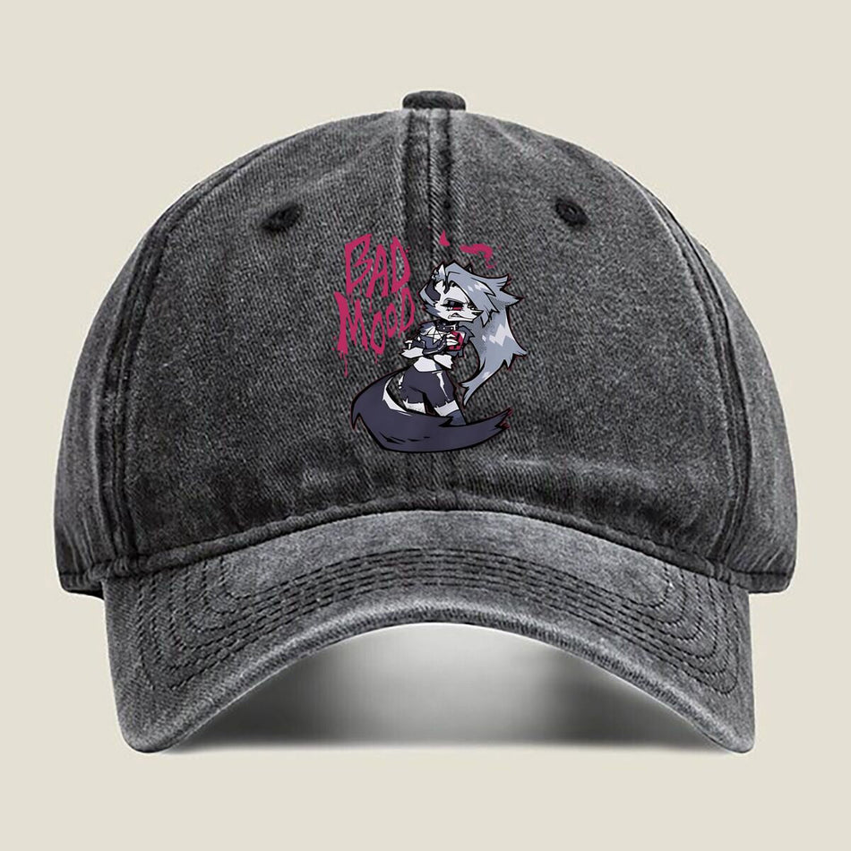 Bad Mood Anime Graphic Washed Baseball Cap Unisex Retro
