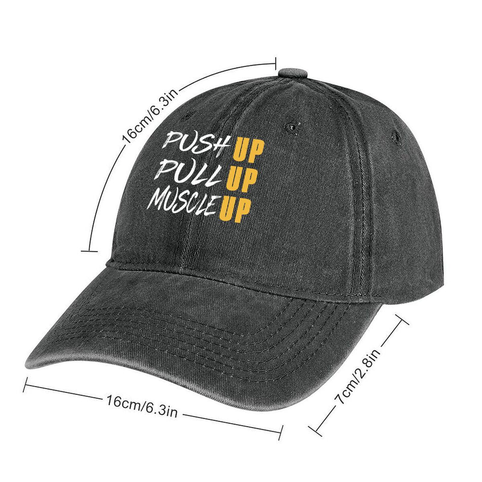 Push Pull Muscle Workout Washed Baseball Cap Unisex Gym Hat