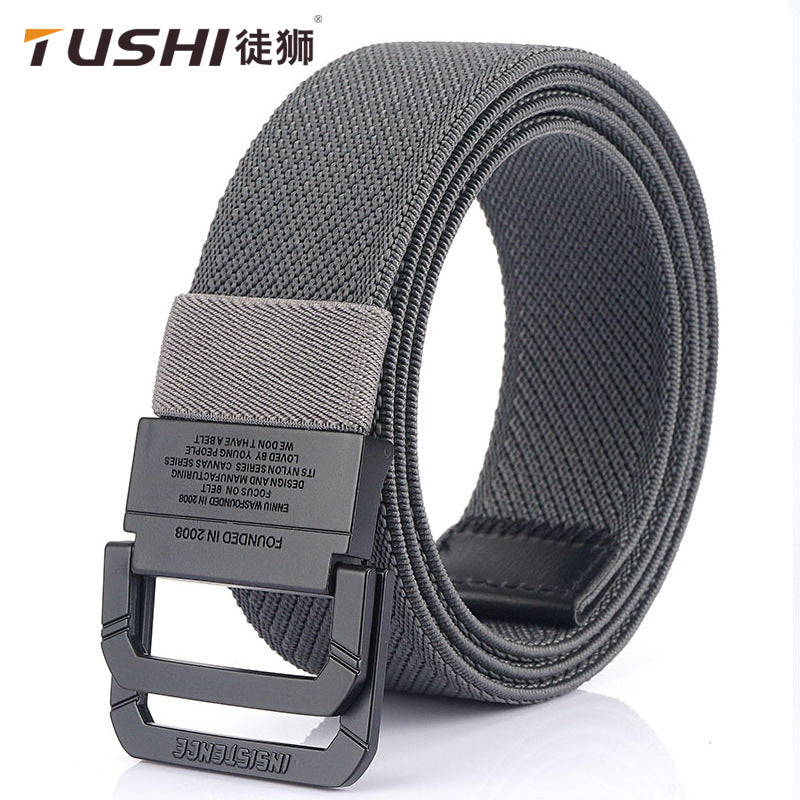 Double Ring Nylon Canvas Belt Casual Outdoor Elastic Adjustable