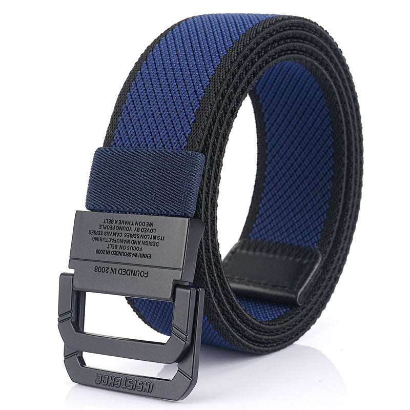 Double Ring Nylon Canvas Belt Casual Outdoor Elastic Adjustable