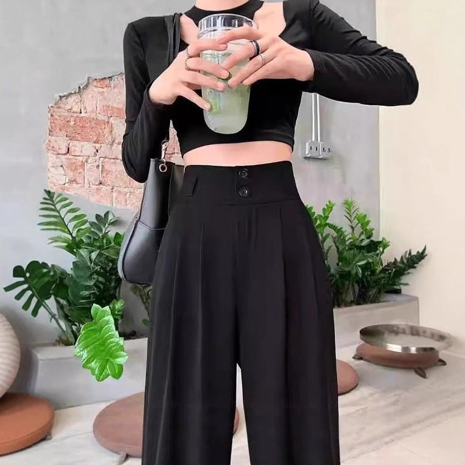 Women's Slim-Fit Draped Wide-Leg Trousers
