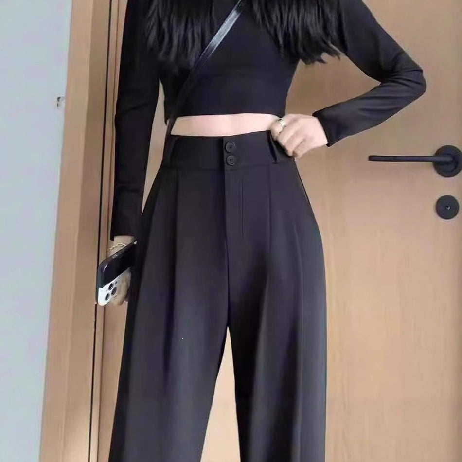 Women's Slim-Fit Draped Wide-Leg Trousers
