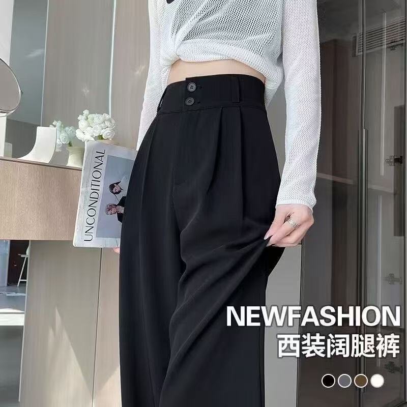 Women's High-Waisted Draped Wide-Leg Suit Pants