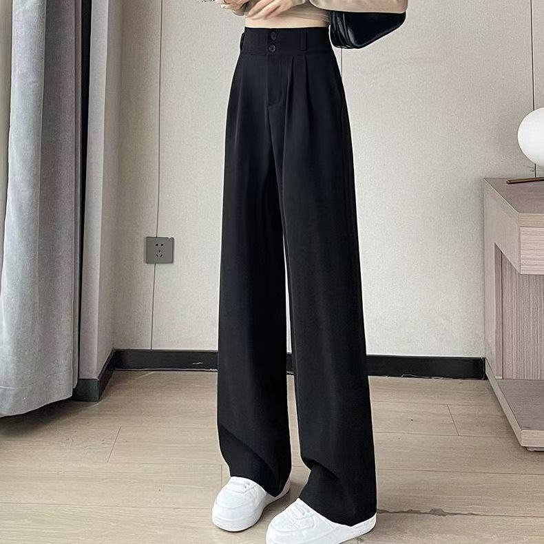 Women's High-Waisted Draped Wide-Leg Suit Pants