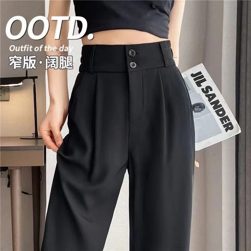 Women's Plus Size High-Waisted Draped Wide-Leg Pants