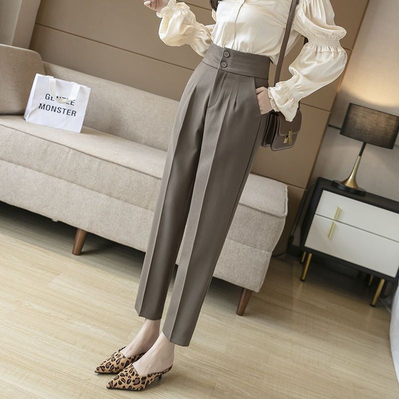 Women's High-Waisted Draped Cropped Suit Pants