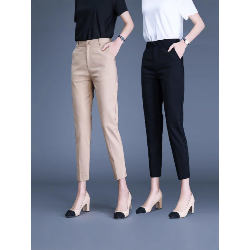 Women's High-Waisted Slit Cropped Straight Suit Pants