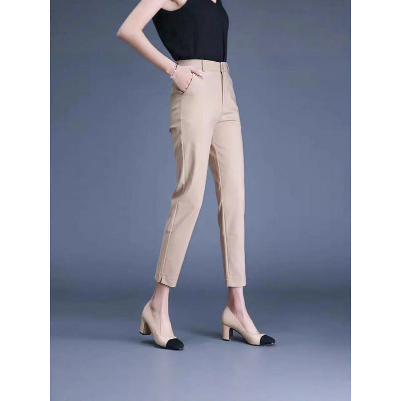 Women's High-Waisted Slit Cropped Straight Suit Pants