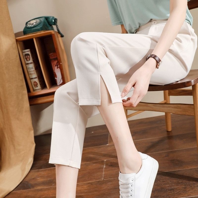 Women's High-Waisted Slit Cropped Straight Suit Pants