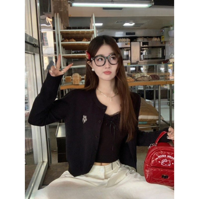 Black Knitted Cardigan Women’s Korean Style Sweater Jacket