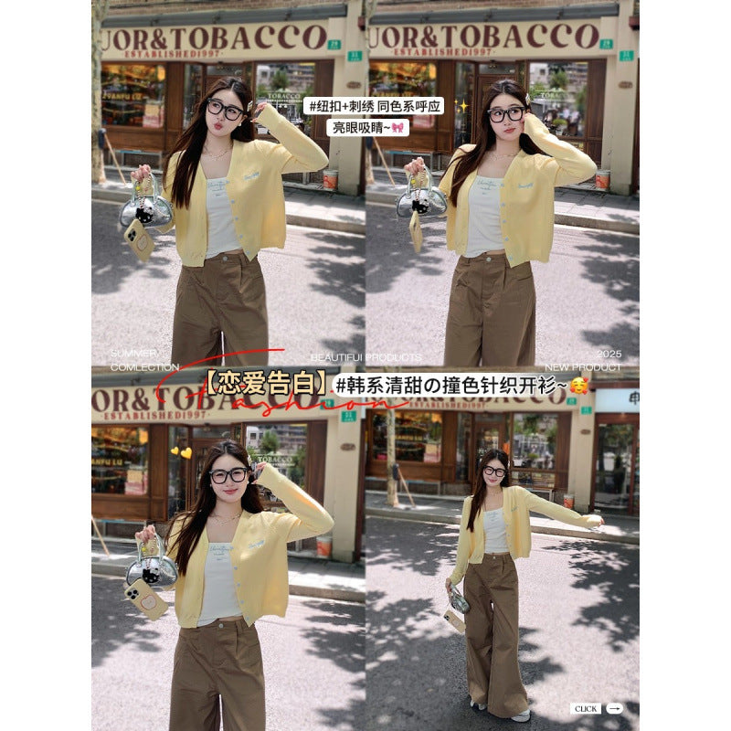 Black Letter Embroidered Knit Cardigan Jacket Women Outerwear